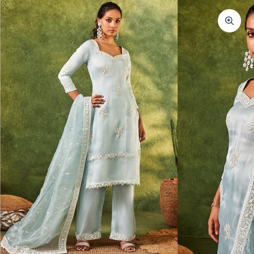 Elegant Embroidered Suit in Light blue. Mint